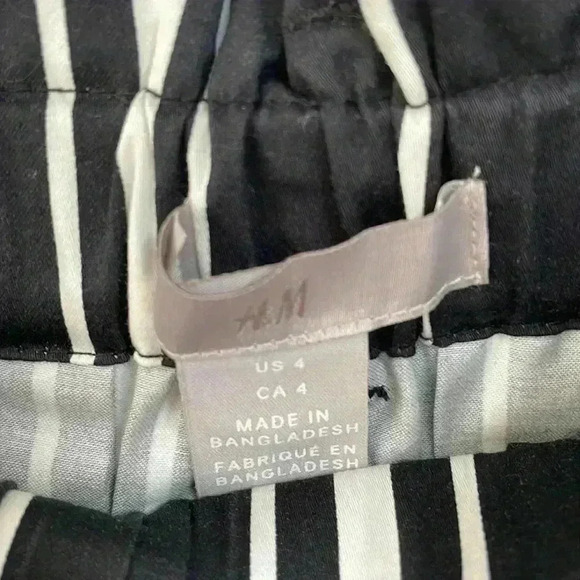 H&M Black/White Striped Calf-Length Skirt with Tie Belt - Size 4 - NWT - Picture 2 of 3